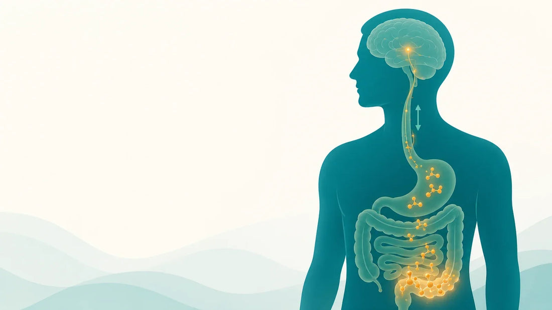 Tributyrin liberando butirato en el intestino, ilustración del eje intestino-cerebro