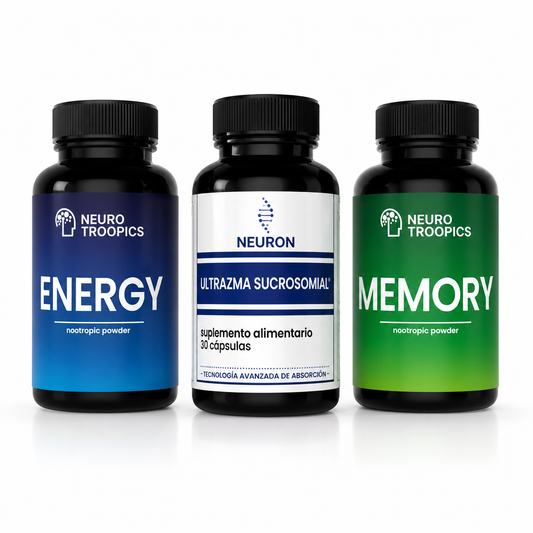 Trio pack Neutroopics Energy premium  + Neurotroopics Memory premium + Ultrazma sucrosomial 30 cápsulas
