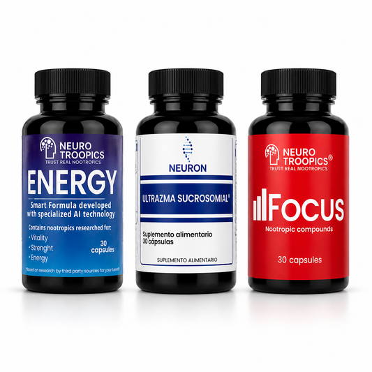 Trio pack Neurotroopics Energy premium + Neurotroopics Focus premium + Ultrazma sucrosomial 30 cápsulas