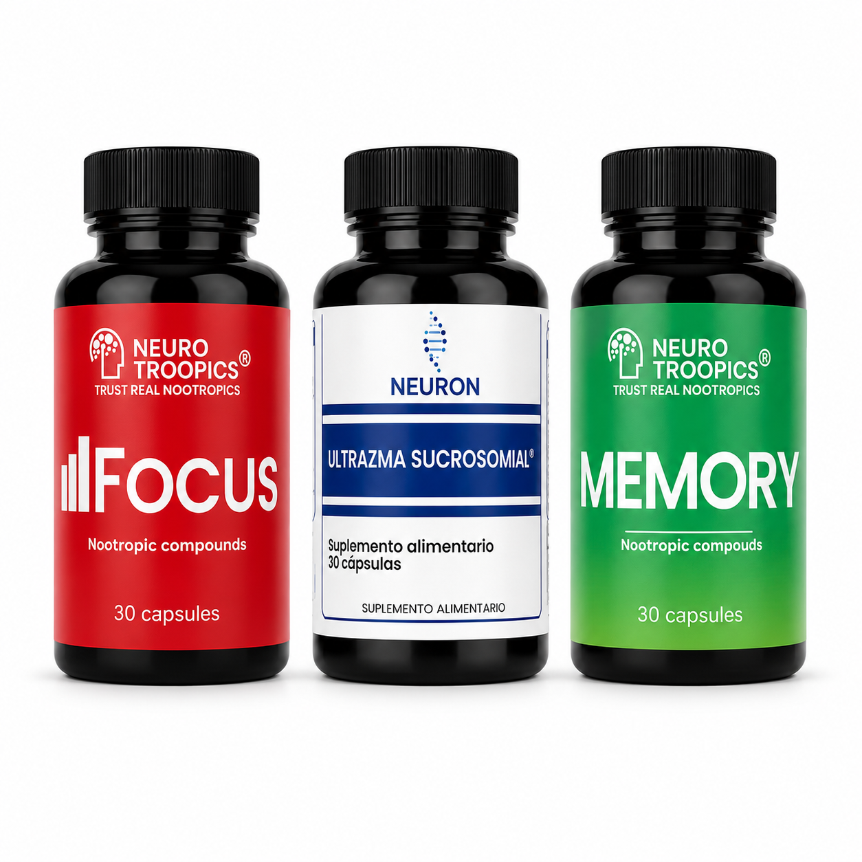 Trio pack Neurotroopics Memory premium+ Neurotroopics Focus premium  + Ultrazma sucrosomial 30 cápsulas