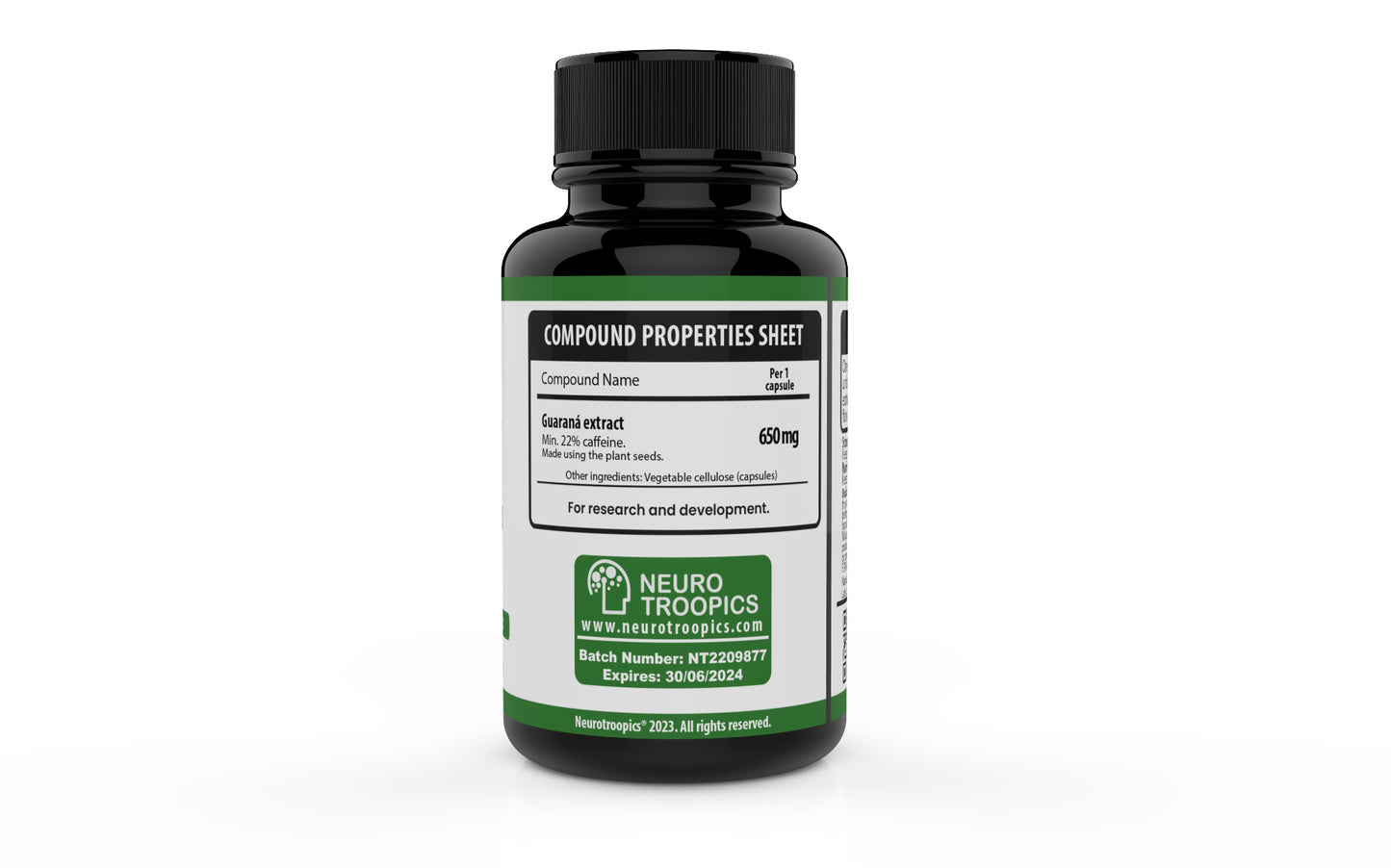 Neurotroopics Guaraná energético premium - 90 Cápsulas 650 mg con 22% de cafeína